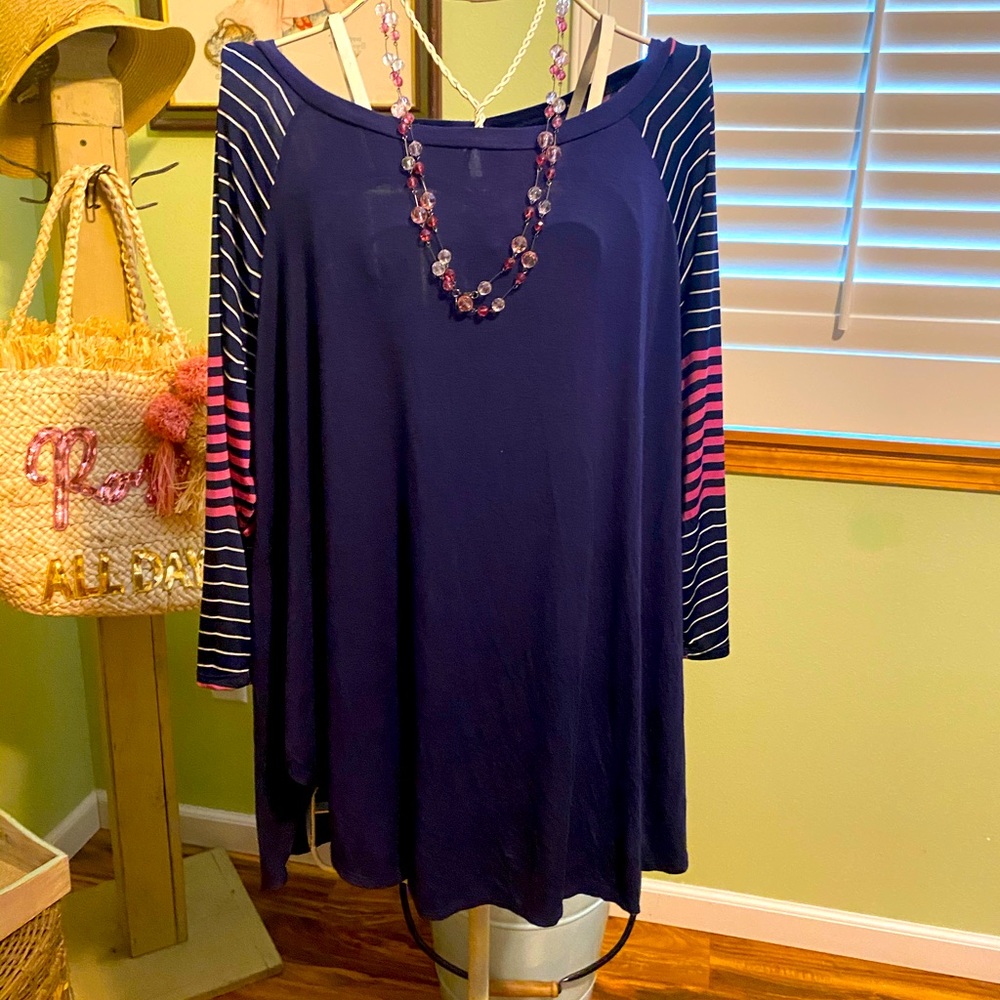 Emerald Knit Tunic w/Baseball Stripe Sleeves